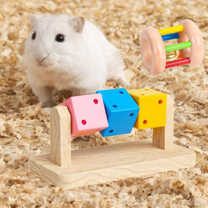 3 Pcs Wooden Hamster Toys - Safe Eco-Friendly Rabbit Toys, Bite-Resistant Guinea Pigs Toys for Chinchillas Hamsters Small Animals Playing Teeth Grinding Indoor