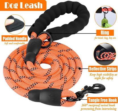 No Pull Dog Harness, Collar & Leash Set | Includes Dog Seat Belt, Collapsible Bowls & Poop Bag Dispenser. Ideal for Training, Walking, Hiking. Fits Small to Large Dogs(Orange-M)