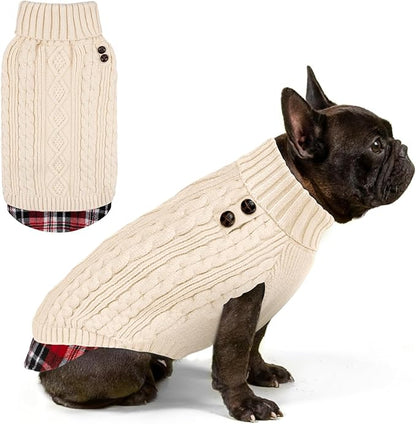 KYEESE Dog Sweater Warm Turtleneck Small Dogs Sweater Stretchy Knitwear Cat Clothes with Gingham Patchwork Comfy Pet Coat for Fall Winter Cold Weather Soft Pullover Dog Sweaters for Small Dogs Girl