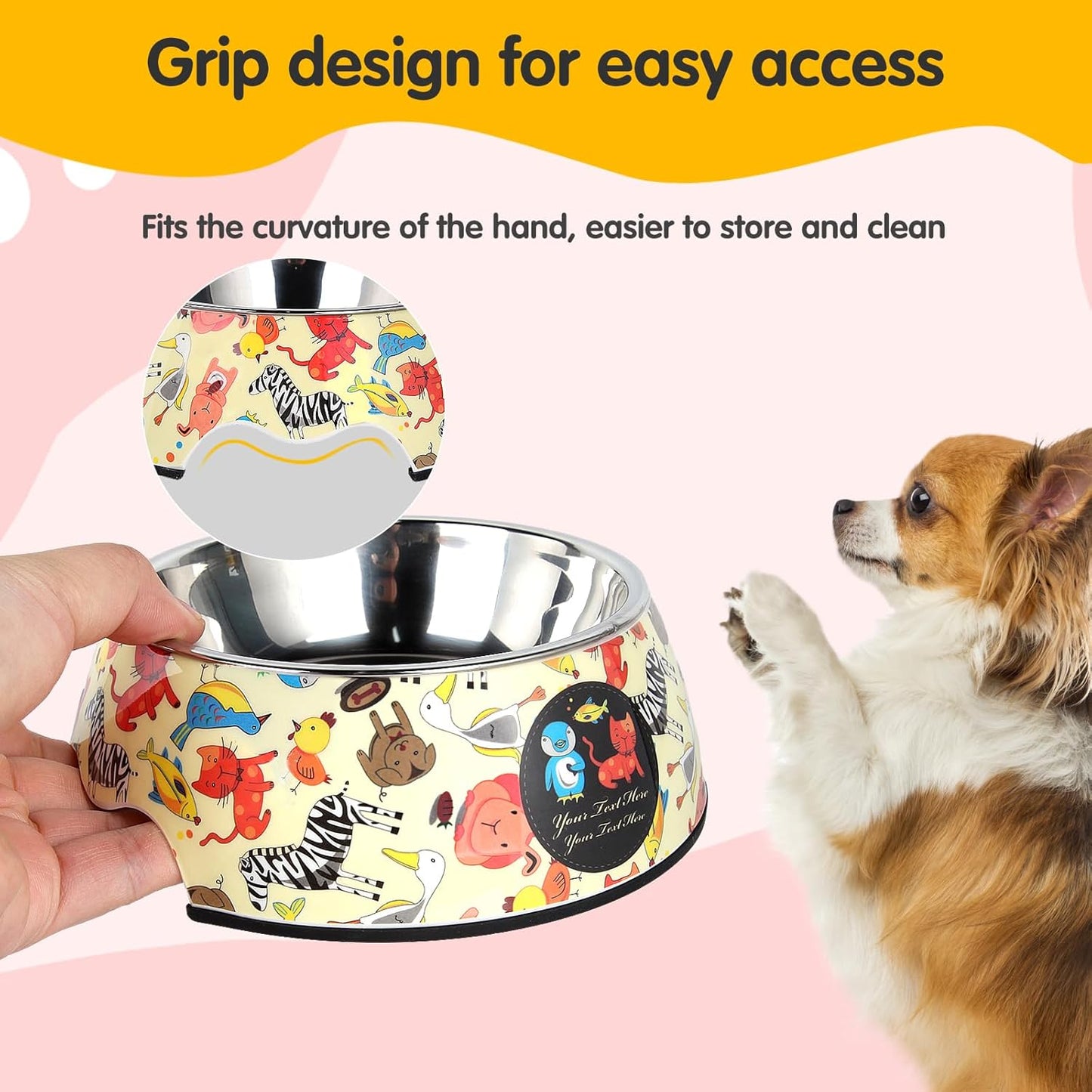 Pet Cats Dogs 2 in 1 Food Water Bowls - Non Slip Skid Proof Heavy Duty Pet Cats Dog Food Water Bowls for Feeding Drinking Small Medium Large Dogs Cats Puppies -Cartoon Animal World-L