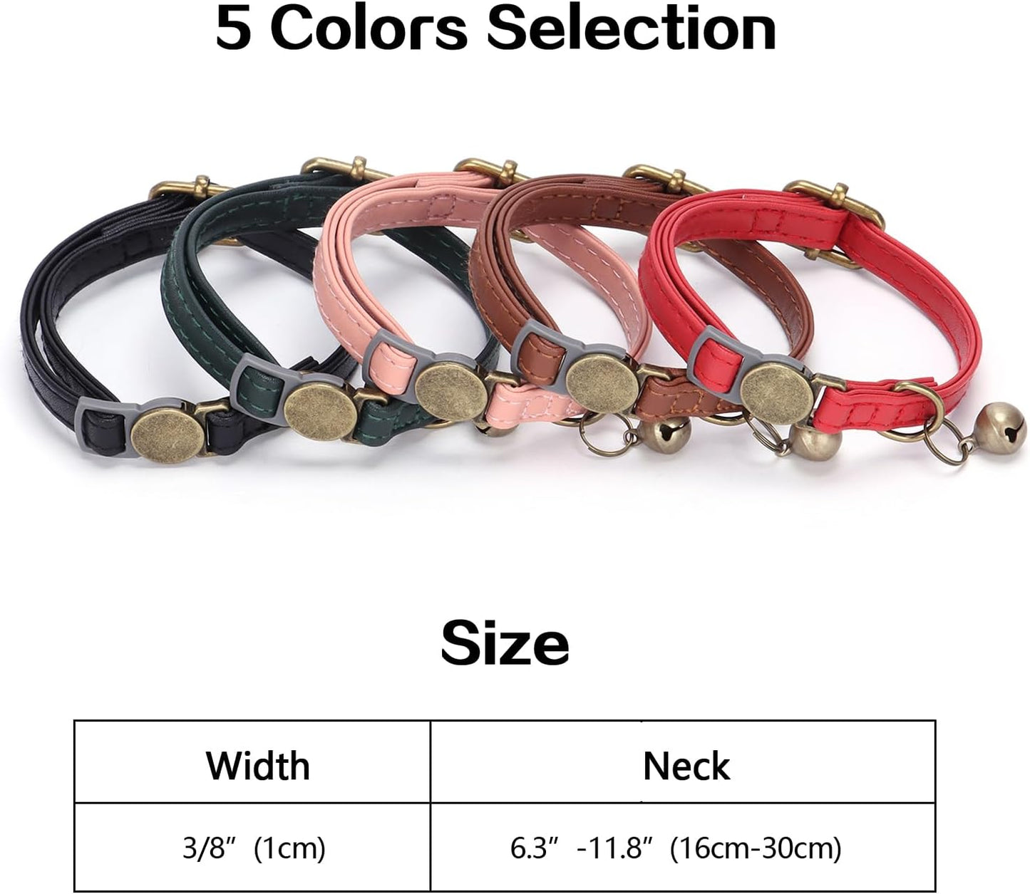 Leather Cat Collar Breakaway, Custom Cat Kitten Collar with Bells, Personalized Cat Collars with Name and Phone Number for Boy Girl Cats (Black, 6.3“-11.8“)