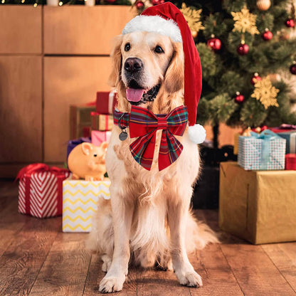 DOGWONG Christmas Dog Collar with Sailor Bow, Red Plaid Dog Collar Soft Durable Adjustable Cotton Red Tartan Gingham Puppy Collar for Small Medium Large Dog