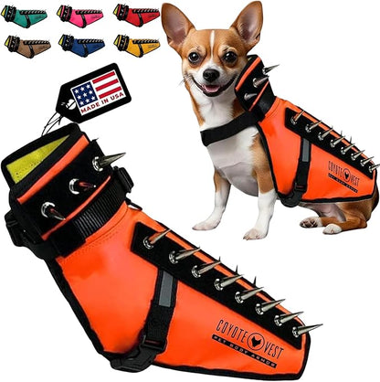 CoyoteVest Dog Harness Protection Vest, Reflective Dog Accessories with Spikes to Shield Your Pet from Raptor and Animal Attacks, Proudly Made in America (XS, Fluorescent Orange)