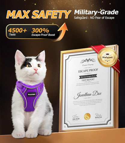 Halypet Cat Harness and Leash Set [MAX Safety 4th-Gen Upgrade] Escape Proof Adjustable Cat Leash Comfortable Soft Vest Easy to Wear Kitten Harness with Reflective Strip for Cats Walking, XS Purple