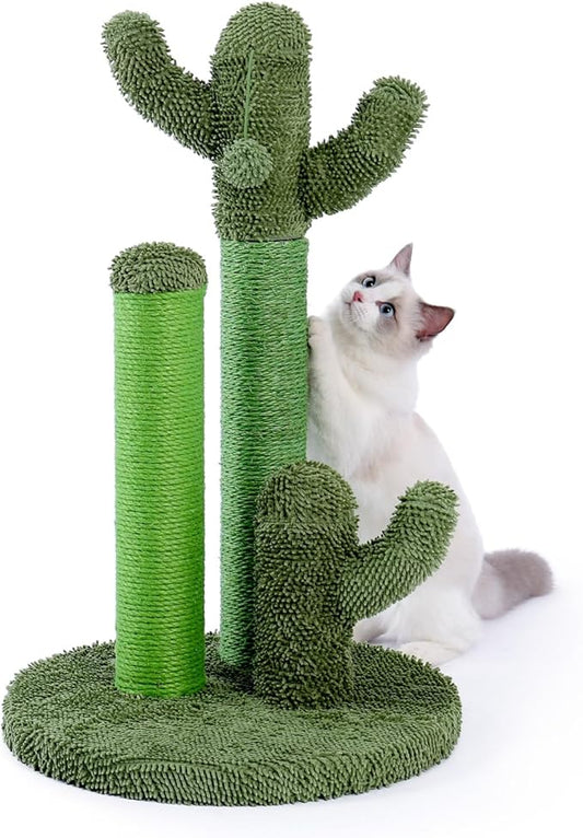 PAWZ Road Cat Scratching Post Cactus Cat Scratcher with 3 Scratching Poles and Dangling Ball Large 27 Inches