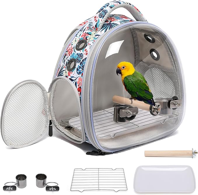 Portable Travel pet Backpack Carrier Hamster Bag Guinea Pig Bird Small Dog cat Turtle Carrier Rabbit Cage Squirrel Bearded Dragon Breathable Hangbag (Hua+Accessories)