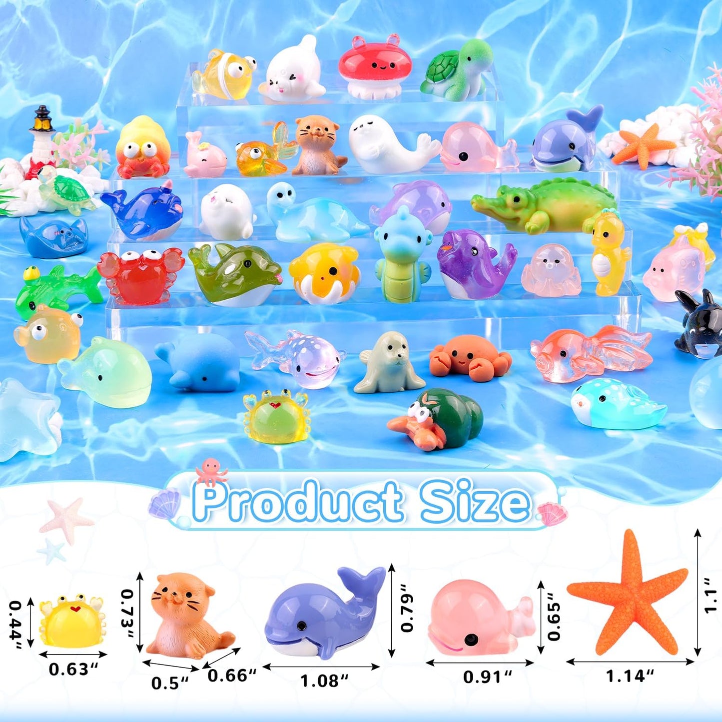 45PCS Mini Resin Animals Tiny Cute Ocean Figurines, Miniature Sea Figures to Hide, Little Animal Toys Small Accessories for Topper Desk Garden Dollhouse Landscape Aquarium Ornaments Crafts & Decor