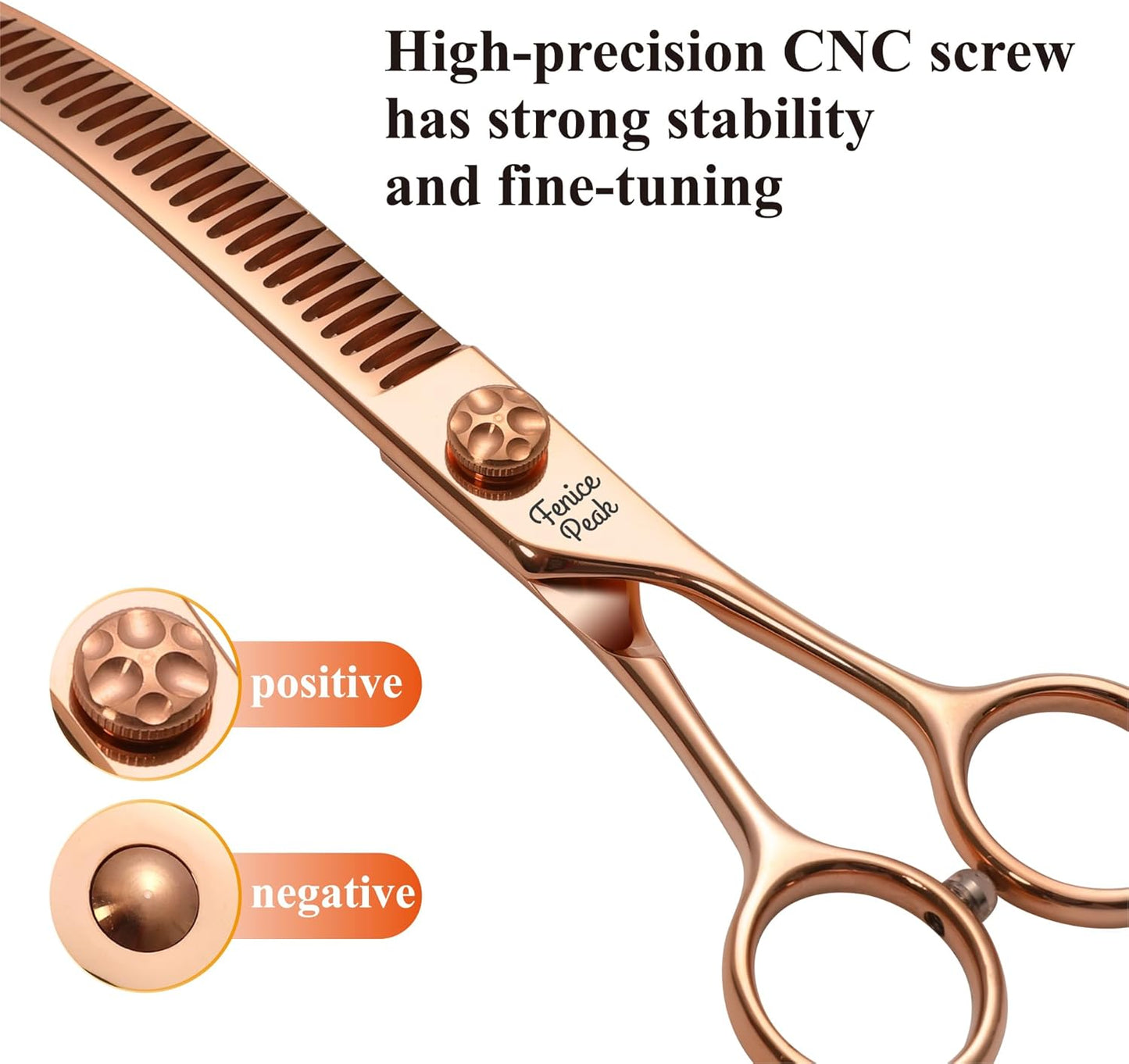 Fenice Peak Professional Dog Grooming Scissors Pet Curved Chunker Shears 7.0'' Extremely Sharp Blades 440C Steel Thinning Scissors Durable Smooth Motion & Fine Cut for Dogs and Cats