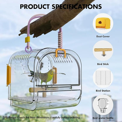 Small Bird Travel Carrier, Portable Bird Cage for Small Bird Parrot Parakeet with Shade Cover and Standing Perch, Lightweight Bird Carry Transport Cage for Vet Visit Shopping and Outdoor Adventure