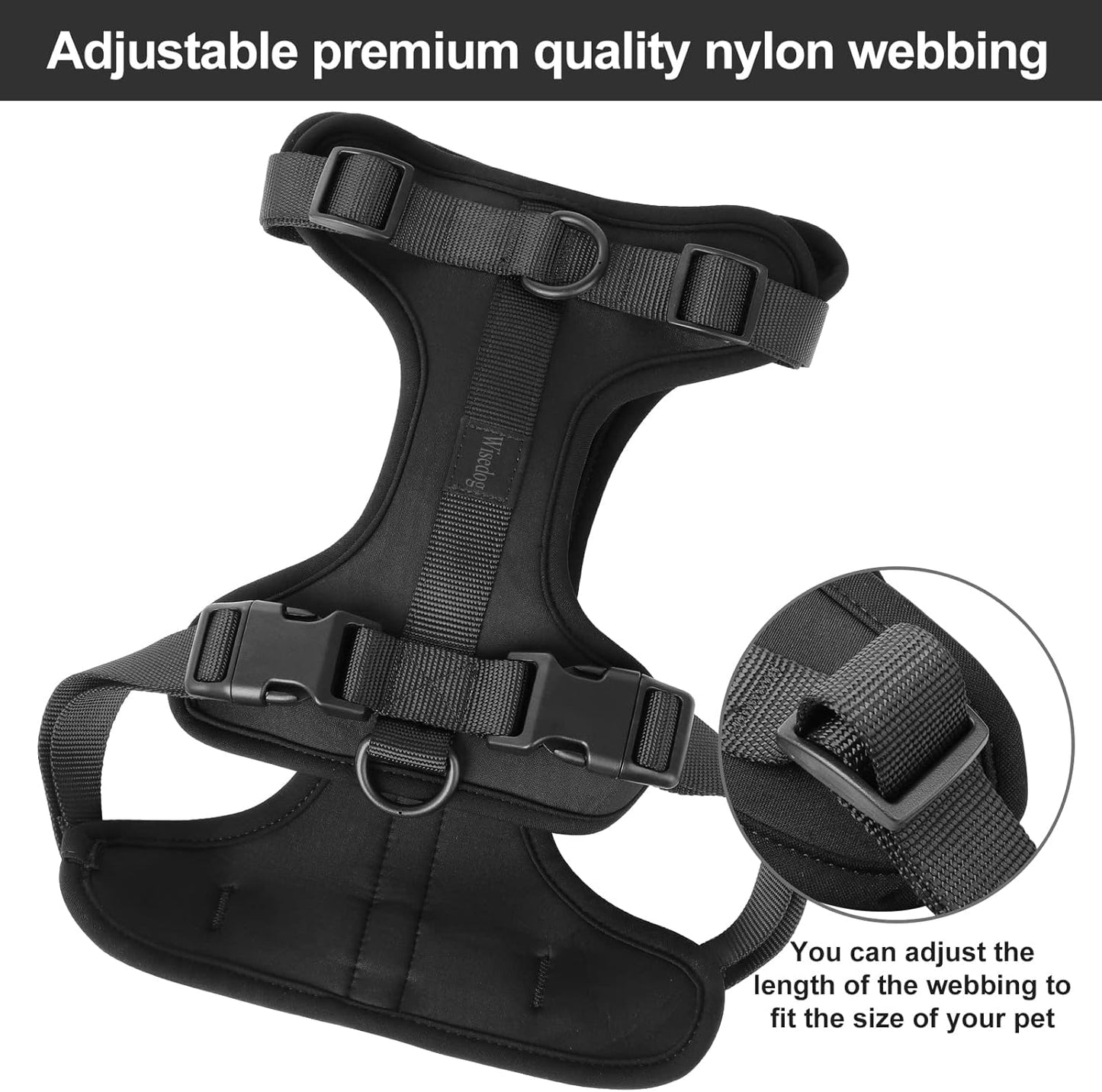 Wisedog No Pull Lightweight Dog Harness: Adjustable Breathable Mesh Pet Vest Harness with Soft & Comfortable Cushion, for Small Medium Large Dogs (Small, Black)