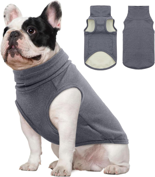 ROZKITCH Dog Sweaters Soft Fleece Pullover Sweatshirt Pajamas, Turtleneck Warm Pet Cold Weather Jacket Stretchy Vest Jumpsuit Apparel Outfit Clothes for Small Medium Large Dogs Walking Sleep Grey L