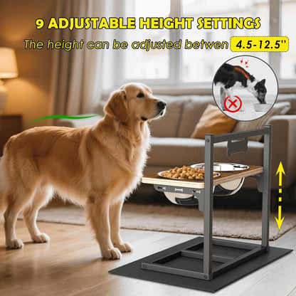 Elevated Dog Bowls with Slow Feeder - 9 Heights Adjustable Raised Dog Bowl Stand with Two 1.7L Stainless Steel Dog Food Bowls & Slow Feeder and a Nonslip Pad, Perfect for Medium Large Breed