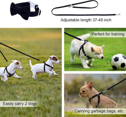 Dog Harness and Leash Set, XXS No Pull Adjustable Puppy Harness with Multifunction Pink Dog Leash and Dog Collar, Soft No Choke Escape Proof Pet Harness Vest for Small Dogs and Cats (Black, S)