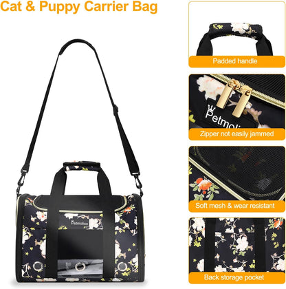 Petmolico Cat Carrier Soft-Sided Pet Bag for Small Medium Cats Puppies 16LBs - Airline Approved Pet Travel Carrier 3 Open Doors (Medium,Mixed Yellow)