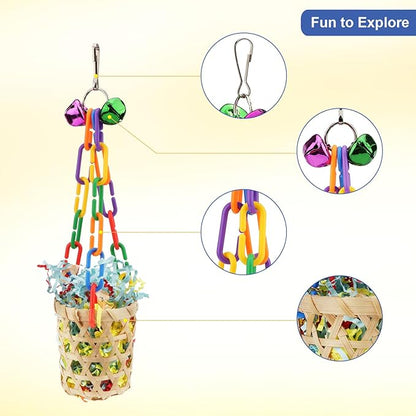Wontee Bird Toys Colorful Shredding Crinkles Foraging Toys Natural Sola Ball for Parrots Cockatiels Conures Parakeets Budgies Senegal (Bamboo Basket (1 Pack))