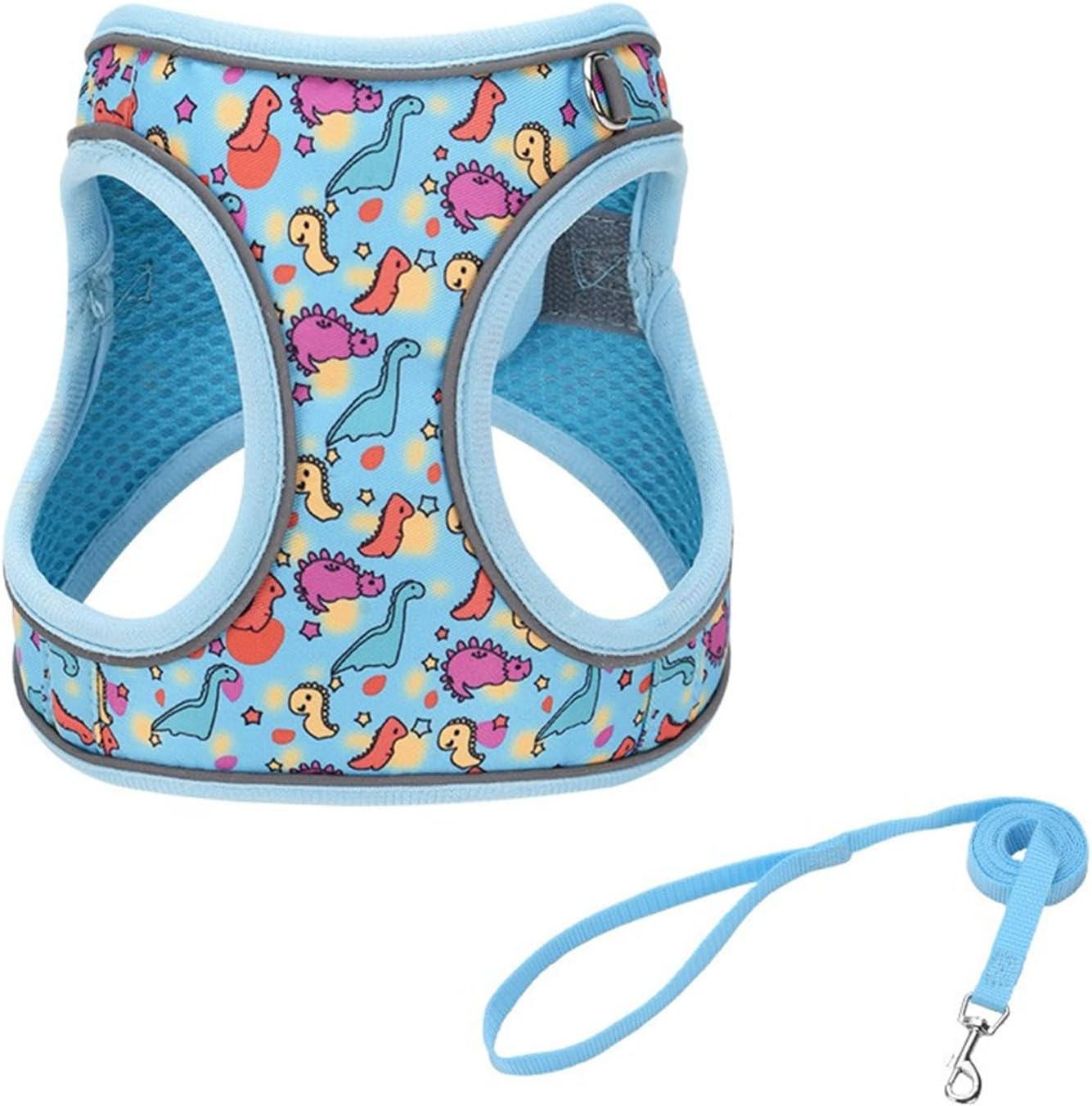 Step in Dog Harness No Pull Dinosaur Adjustable Soft Mesh Padded Reflective Pet Vest Harness and Leash Set for Small Medium Dogs