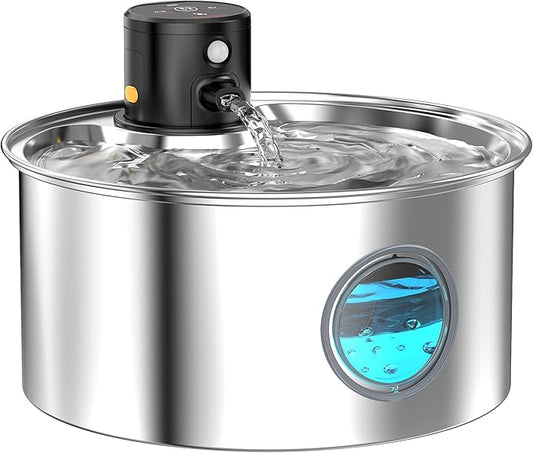 Cat Water Fountain Wireless Cordless: Cat Fountain Battery Operated - Stainless Steel Pet Water Fountain Rechargeable - 108oz/3.2L Automatic Cats Fountains for Drinking with Motion Sensor - Cats & Dog