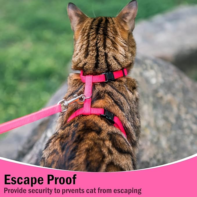 PUPTECK Adjustable Cat Harness and Leash Set Escape Proof Kitten Strap Collar for Walking Travel, Hot Pink, M