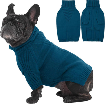 IECOii Dog Sweaters For Medium Dogs Girl Boy,Holiday Knit Doggy Sweatshirt with Sleeve,Turtleneck Thick Warm Dog Sweaters for Winter,Pullover Knitwear for French Bulldog,Boston Terrier(Peacock Blue,L)