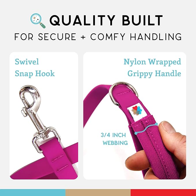 Wildebeest Funston Waterproof Dog Leash - Heavy Duty 6 ft Long Leash for Small, Medium and Large Dogs - 1000D Nylon Scratch & Stink-Resistant & Pill-Free - Nylon Wrap Handle (3/4" Wide, 6 ft Length)