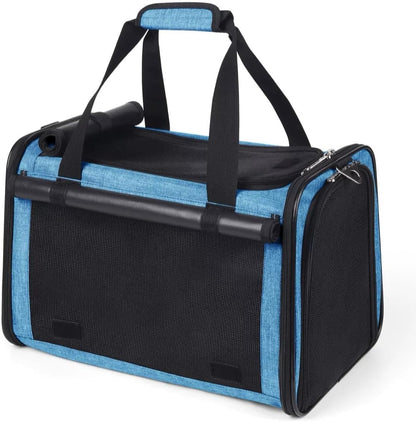 YUDODO 25 lbs Lightproof Airline Approved Cat Small Dog Carrier for Travel Bag Soft Sided Pet Puppy Carriers with Side Pockets & Reflective Mesh, Foldable Portable for Outdoor Car Large Lake Blue