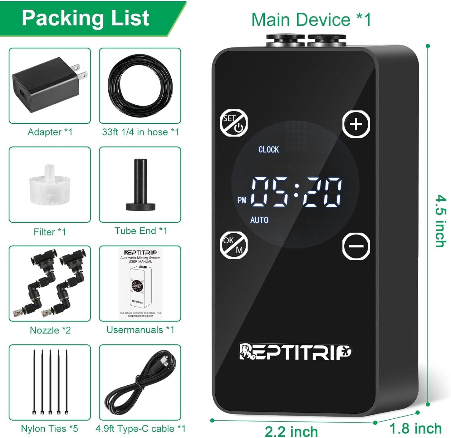 Reptile Mister With Inner Clock, Easy to Setup Misting Timer for Reptile Tanks, DIY Misting System for Amphibians, and Rainforest Plants