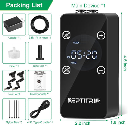 Reptile Mister With Inner Clock, Easy to Setup Misting Timer for Reptile Tanks, DIY Misting System for Amphibians, and Rainforest Plants