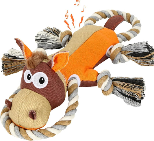IOKHEIRA Dog Toys for Aggressive Chewers,Tough Indestructible Dog Toys,Squeaky Toys for Large Dogs, Chew Toys for Puppy Middle Big Pets-Donkey, Orange