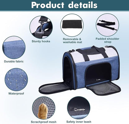 JESPET Soft-Sided Kennel Pet Carrier for Small Dogs, Cats, Puppy, Airline Approved Cat Carriers Dog Carrier Collapsible, Travel Handbag & Car Seat