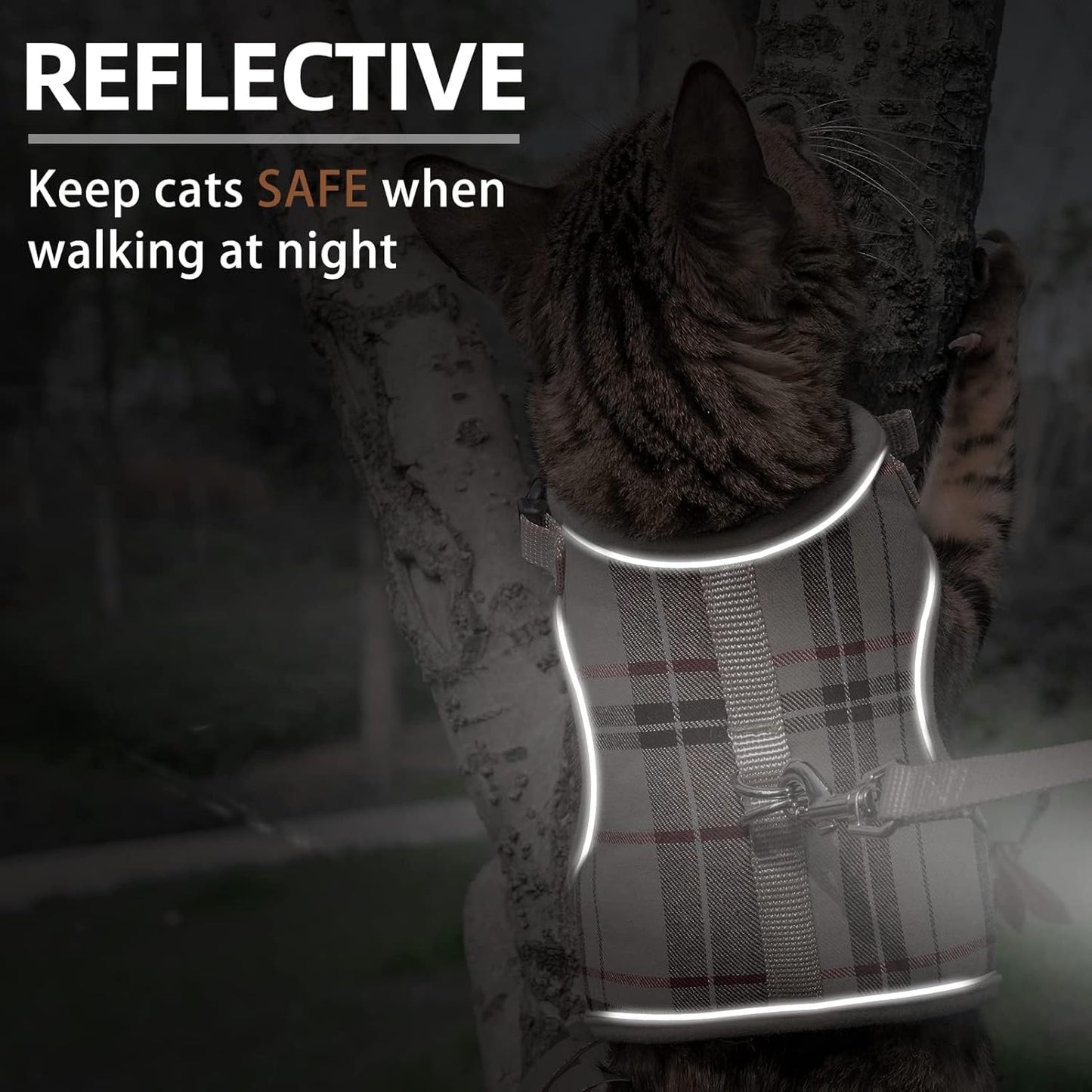 PUPTECK Soft Mesh Cat Vest Harness and Leash Set Puppy Padded Pet Harnesses Escape Proof for Cats Small Dogs Rabbits Bunny, Plaid Beige, S