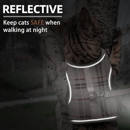 PUPTECK Soft Mesh Cat Vest Harness and Leash Set Puppy Padded Pet Harnesses Escape Proof for Cats Small Dogs Rabbits Bunny, Plaid Beige, M