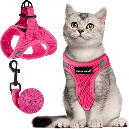 FAYOGOO Cat Harness, Cat Leash and Harness Set for Walking Escape Proof, Harness for Small Cats/Small Dogs, Large Kitten/Puppy Harness and Leash, Harness for Cats S-XXL(Pink, XX-Large)