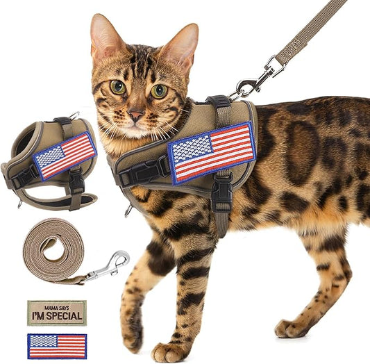 PUPTECK Tactical Cat Harness and Leash Set Escape Proof, Adjustable Reflective Kitten Jacket Easy Control, Pet Vest Harness for Cats Small Dogs Puppies Walking and Travel