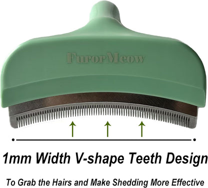 Pet Deshedding Tool with Curve Blade, Cat Grooming Brush, Tight V-shaped Teeth Shedding Comb for Cats and Dogs (Green, Large)