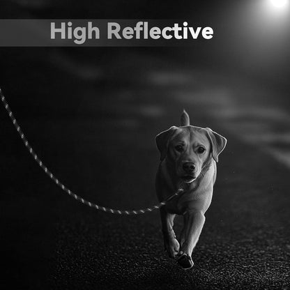 Nylon Dog Leash 6FT 10FT 20FT 30FT Diameter 2/5 Inch with Comfortable Silicone Handle Highly Reflective No Tangle for Medium Large Dogs Outside Walking Camping Backyard. (Black, 10FT * 2/5Inches)