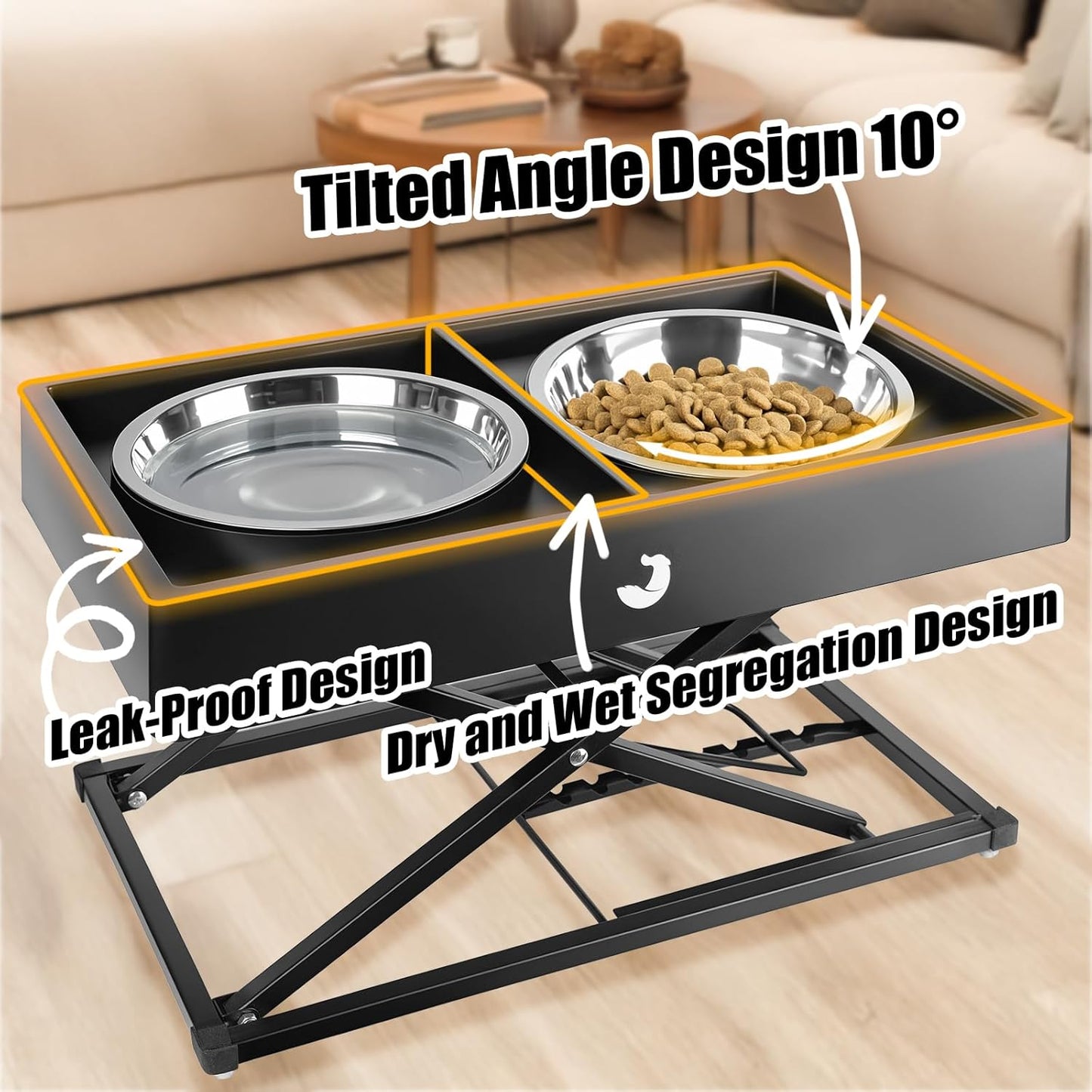 Joytale Elevated Dog Bowls for Large Breeds, Heavy Duty 9 Adjustable Height from 9" to 17.5" Metal Stand Anti-Slip, Non Spill Raised Food & Water Station with 2 Stainless Steel Food Bowls, Black