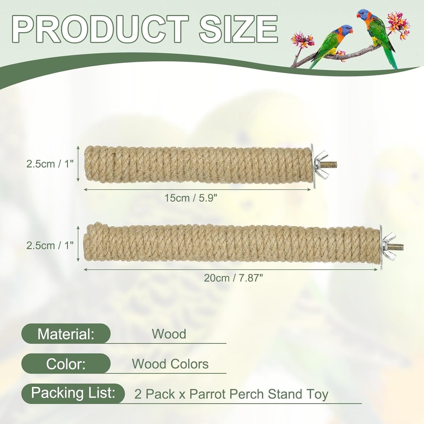 Parrot Perch, Wooden Parrot Perch Stand Toy, Paw Grinding Stick, Bird Cage Accessories, 2 Sizes (Wood Color, 3 Pack) Birds Toys Intended for Cage/Parakeets/Conure/Budgie