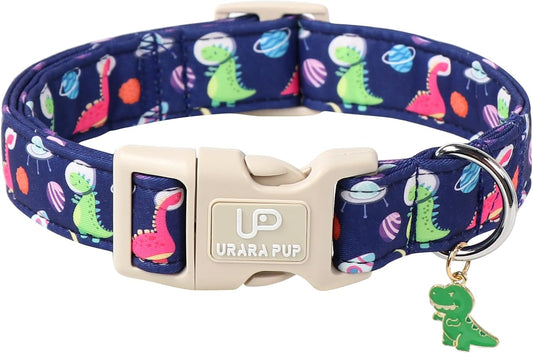 Summer Dog Collar-Dinosaur Dog Collars with Planet-Cute Blue Summer Pet Dollar-Soft, Adjustable & Stylish for Small/Medium Dogs