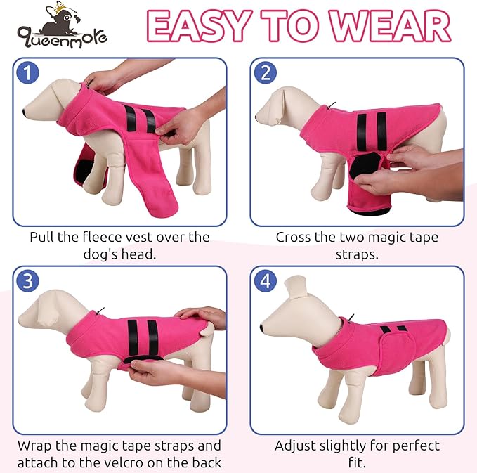 Queenmore Medium Dog Sweater, Soft Fleece Vest Pullover Dog Jacket with Leash Hole, Warm Winter Dog Clothes Cold Weather Doggy Dachshund Sweaters for Medium Dogs Cats Boy or Girl (Pink,M)