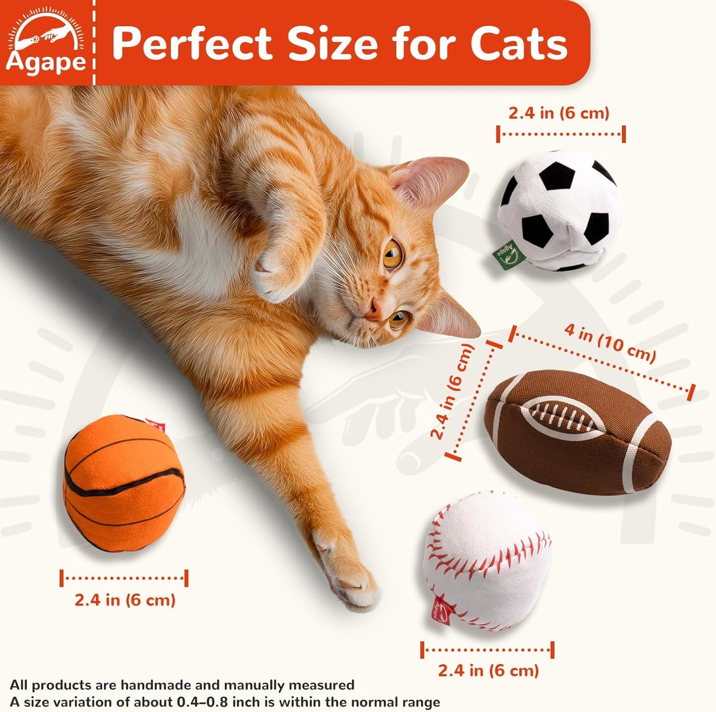 Agape Natural Cat Toys, 100% Catnip & Silvervine Filled, Interactive Chew and Kicker Balls for Indoor Cats, Enrichment and Teeth-Cleaning Fun for Bored Cats and Kittens, 2 Pack Crinkle Cat Toys