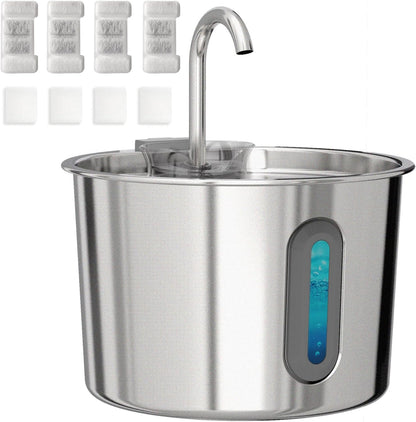 Cat Water Fountain, 74oz/2.2L Cat Fountain for Drinking - Pet Water Fountain Stainless Steel for Cats Inside - Quiet Water Bowl Dispenser - Kitty Drinking Fountains - 4 Filters + 4 Sponges