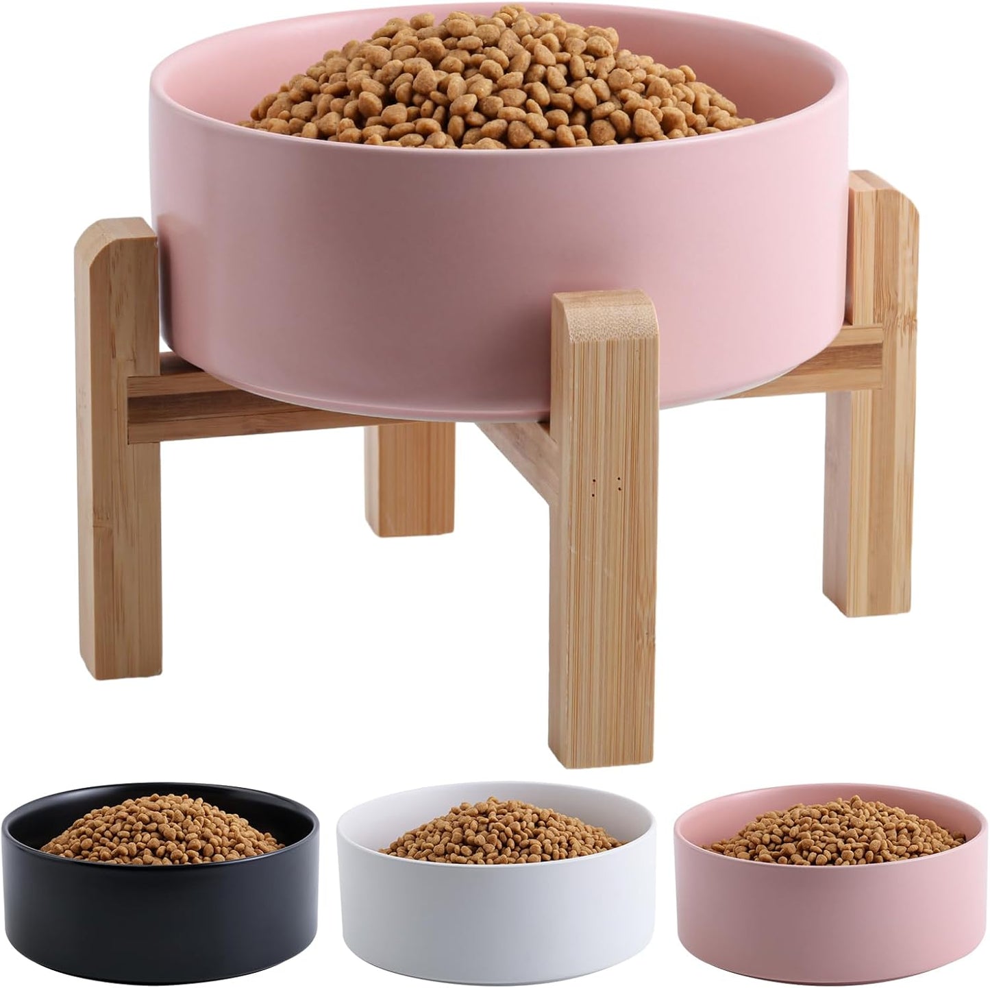 Pink Elevated/Raised Dog Bowl Ceramic for Medium Large Sized Breed,Dog Food Water Bowl with Stand,8 in 7.6 Cups Non Slip Heavy Weighted