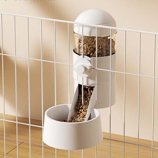 Pet Dog Cat Hanging Automatic Feeders Drinking Bowls, Auto Gravity Rabbits Feeder Water Set, Cage Pet Feeding Bowls Dispenser for Cats Dogs Puppy, Rabbit Hamsters Chinchilla Hedgehog (White-Food)