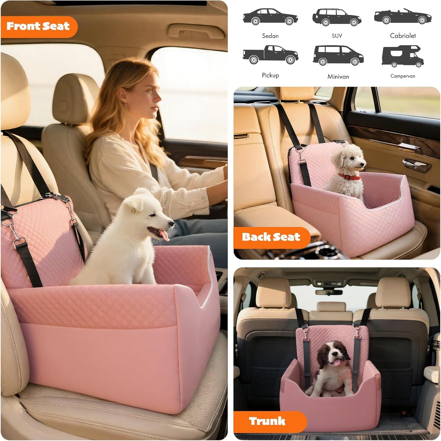ALL GOOD PET SUPPLIES Dog Car Seat for Small/Medium Dogs, Dog Booster car seat, Memory Foam Elevated Cushion, Fully Detachable and Washable,2 Clip-On Safety Leashes, Anti-Slip