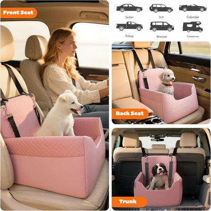 ALL GOOD PET SUPPLIES Dog Car Seat for Small/Medium Dogs, Dog Booster car seat, Memory Foam Elevated Cushion, Fully Detachable and Washable,2 Clip-On Safety Leashes, Anti-Slip