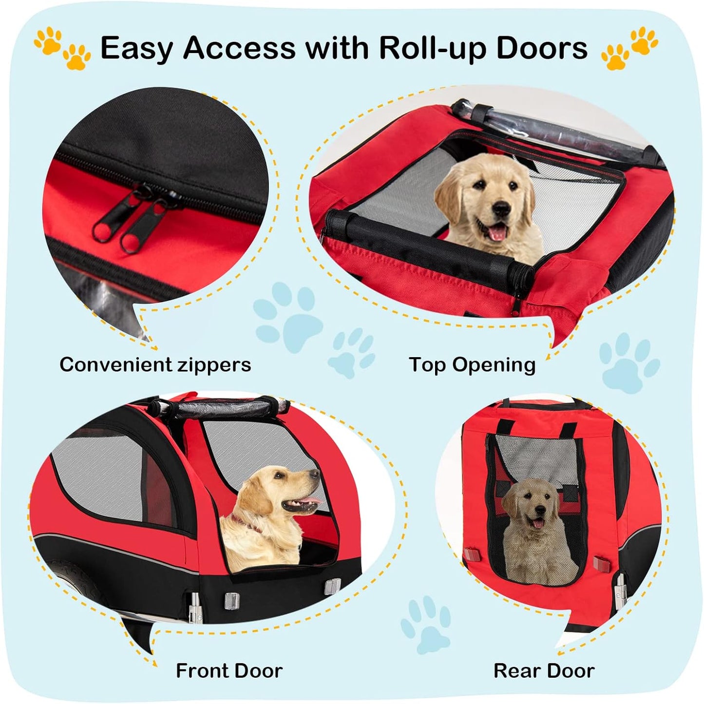 Dog Bike Trailer - HAPPAWS Dog Trailer for Bicycle, Cargo Cycle Trailers Wagon Cart Pet Bike Carrier w/ 3 Doors, Aluminum Wheels, Safety Flag, Easy to Connect&Disconnect, Collapsible to Store