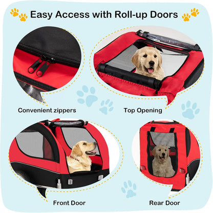 Dog Bike Trailer - HAPPAWS Dog Trailer for Bicycle, Cargo Cycle Trailers Wagon Cart Pet Bike Carrier w/ 3 Doors, Aluminum Wheels, Safety Flag, Easy to Connect&Disconnect, Collapsible to Store