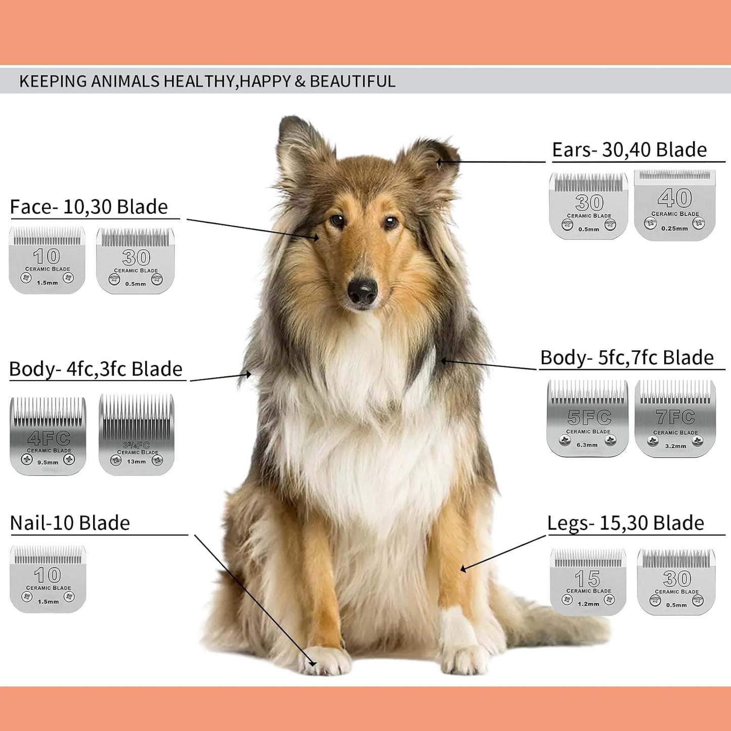 8 Pack Detachable Pet Dog Grooming Replacement Ceramic Blades Set Compatible with Andis Pet Clipper/Oster A5/Wahl KM10 Series Dog Clipper