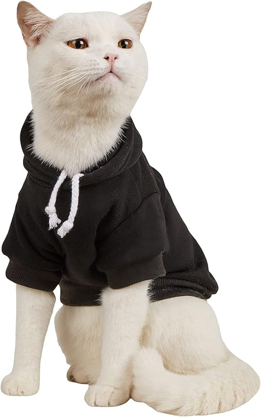 QWINEE Basic Dog Hoodie Sweatshirt Puppy Sweater Warm Cat Costumes Pet Clothes for Chihuahua Puppy Kitten Small Medium Dogs Black X-Small