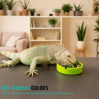 2 Pack Reptile Feeding Bowl, Silicone Reusable Crested Gecko Food and Water Dish, Bearded Dragon Tank Accessories for Lizard, Hermit Crab, Chameleon and Tortoise, Easy to Clean